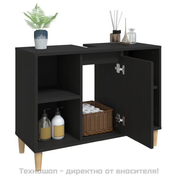 Шкаф за мивка, черен, 80x33x60 см, инженерно дърво