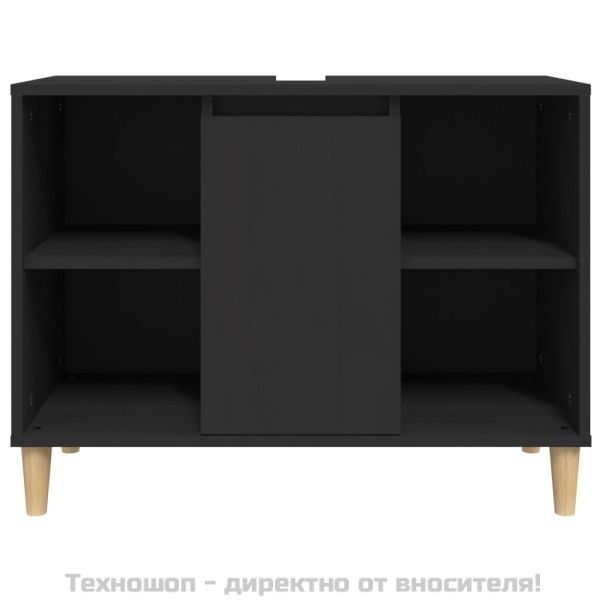 Шкаф за мивка, черен, 80x33x60 см, инженерно дърво