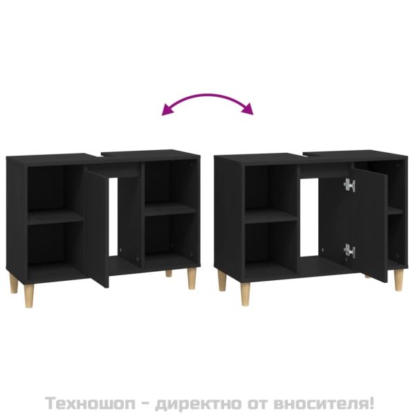 Шкаф за мивка, черен, 80x33x60 см, инженерно дърво