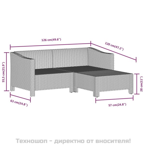 Градински лаундж комплект с възглавници 7 части полиратан сив