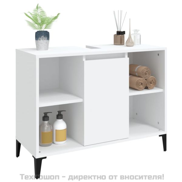 Шкаф за мивка, бял, 80x33x60 см, инженерно дърво