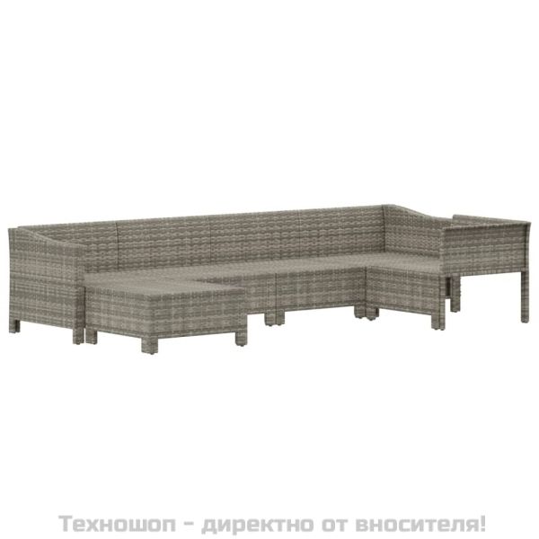 Градински комплект с възглавници, 6 части, полиратан, сив