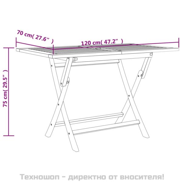 Сгъваема градинска маса, сива, 120x70x75 см, тиково дърво масив