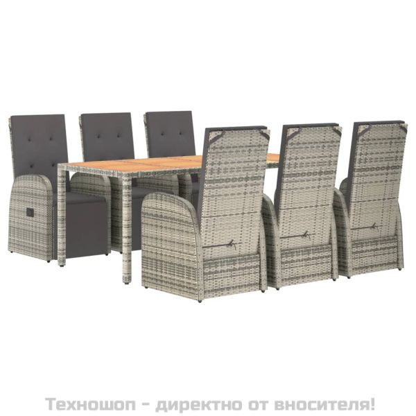 Градински трапезен комплект 7 части с възглавници сив полиратан