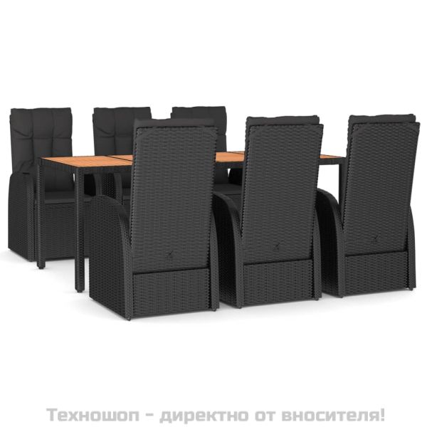 Градински трапезен комплект 7 части възглавници черен полиратан