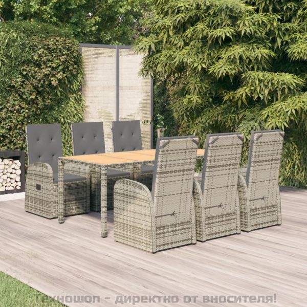 Градински трапезен комплект 7 части с възглавници сив полиратан
