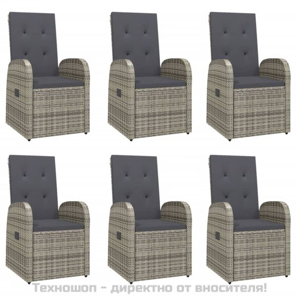 Градински трапезен комплект 7 части с възглавници сив полиратан