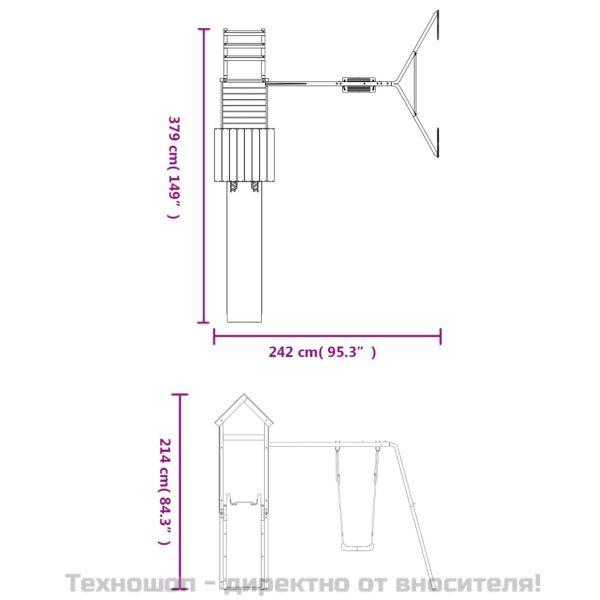 Комбинирано детско съоръжение, масивна дугласка дървесина
