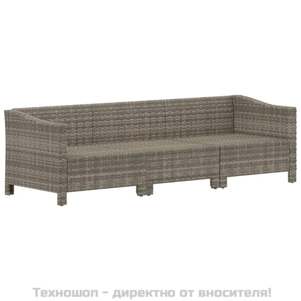 Градински лаундж комплект с възглавници 3 части сив полиратан