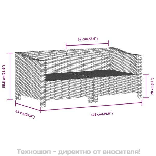 Градински лаундж комплект с възглавници 3 части сив полиратан