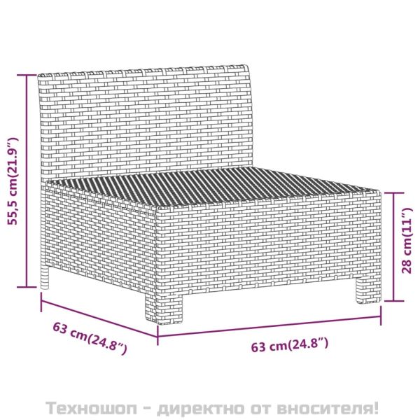 Градински лаундж комплект с възглавници 3 части сив полиратан