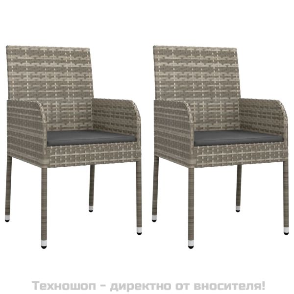 Градински трапезен комплект 3 части с възглавници сив полиратан