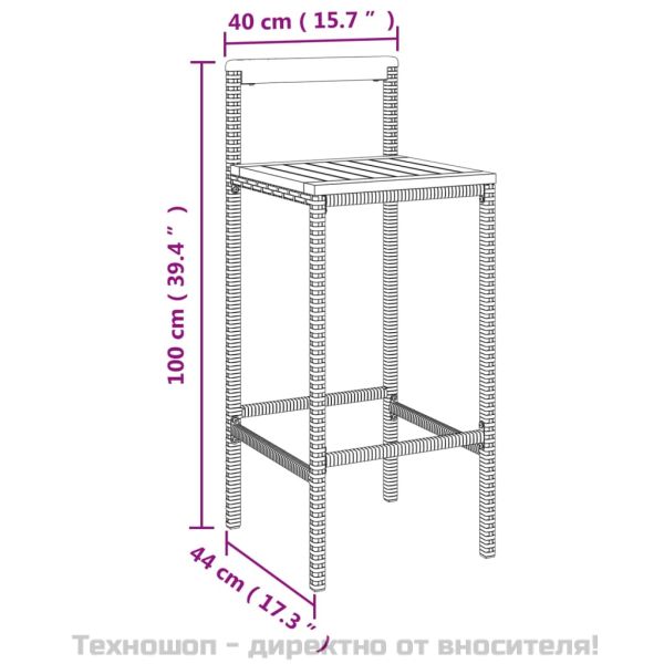 Градински бар комплект 3 части сив полиратан и акация масив