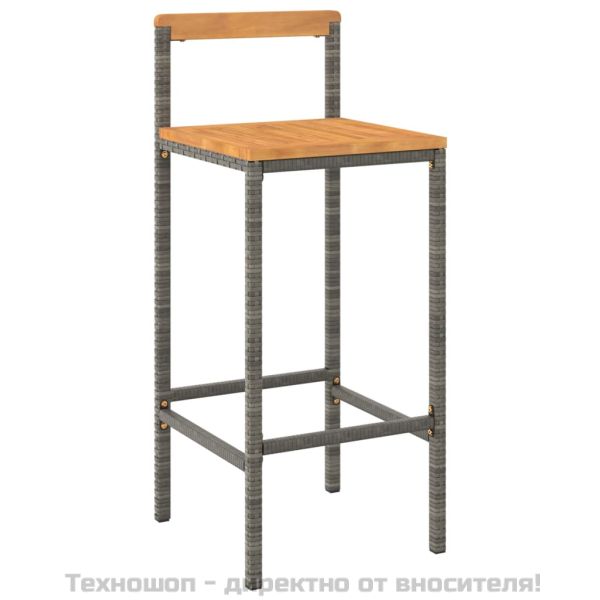 Градински бар комплект 3 части сив полиратан и акация масив