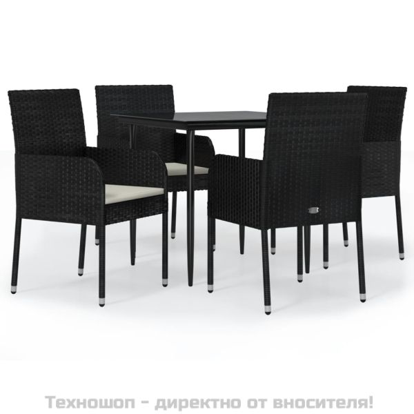 Градински трапезен комплект възглавници 5 части черен полиратан