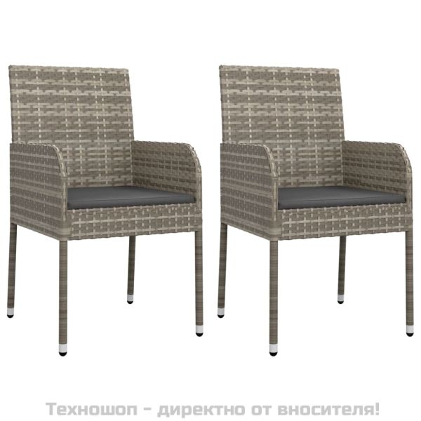 Градински трапезен комплект 3 части с възглавници сив полиратан