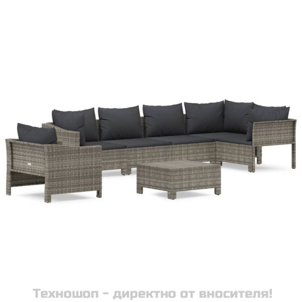 Градински лаундж комплект с възглавници 7 части полиратан сив