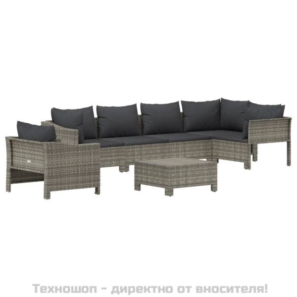 Градински лаундж комплект с възглавници 7 части полиратан сив