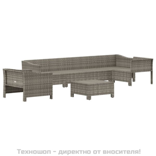 Градински лаундж комплект с възглавници 7 части полиратан сив