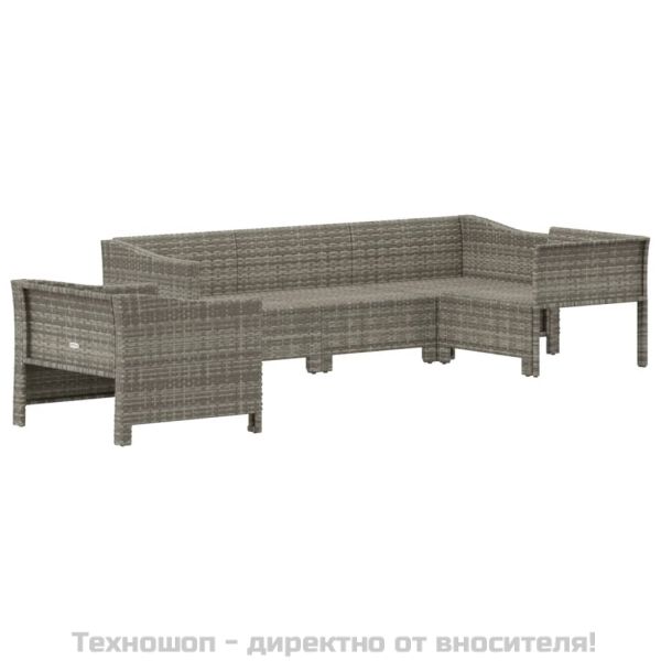 Градински лаундж комплект с възглавници 5 части сив полиратан