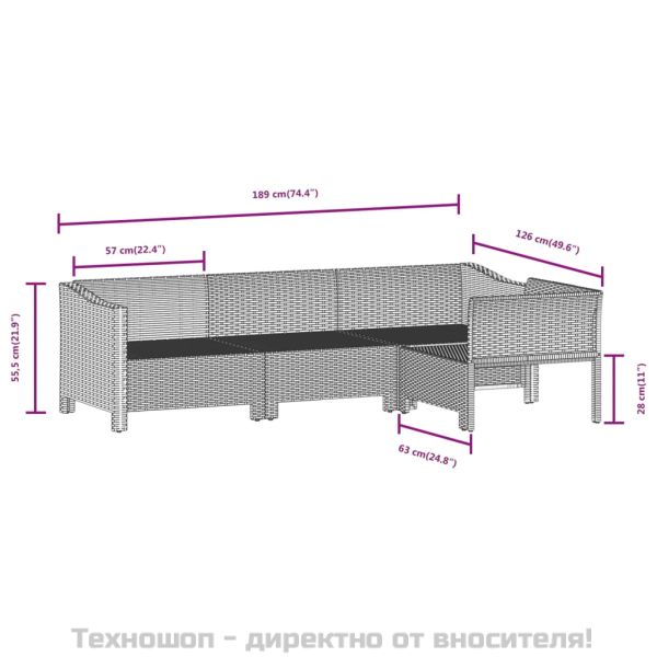 Градински лаундж комплект с възглавници 5 части сив полиратан