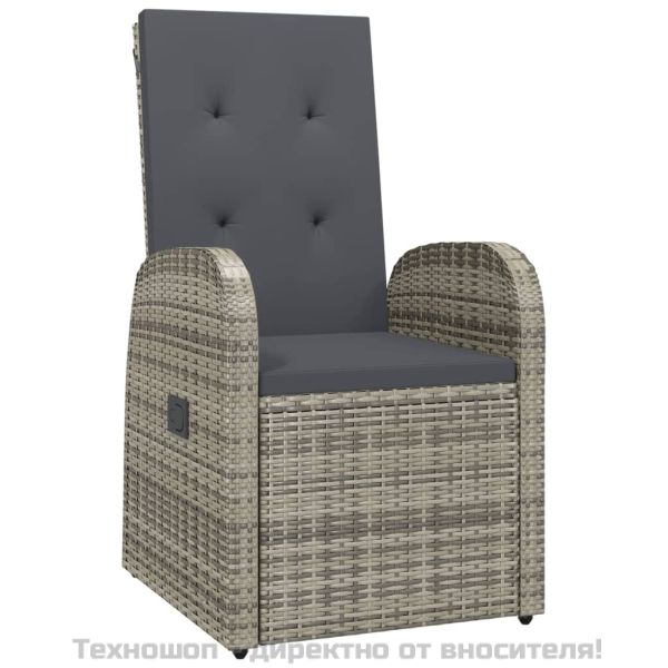 Градински трапезен комплект 9 части с възглавници сив полиратан