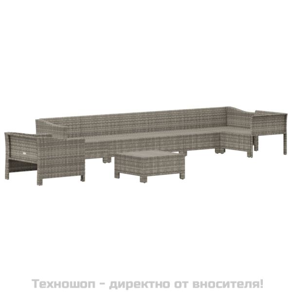 Градински комплект с възглавници, 8 части, полиратан, сив