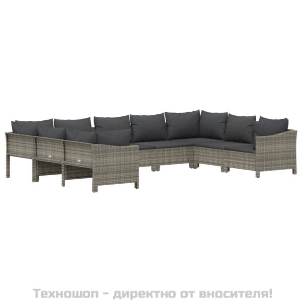 Градински лаундж комплект с възглавници 9 части сив полиратан