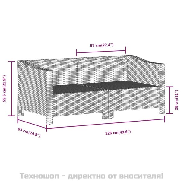 Градински комплект с възглавници, 6 части, полиратан, сив