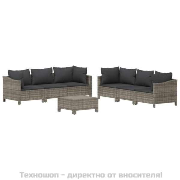 Градински лаундж комплект с възглавници 7 части полиратан сив