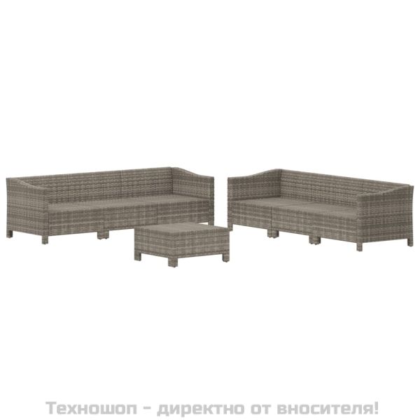 Градински лаундж комплект с възглавници 7 части полиратан сив