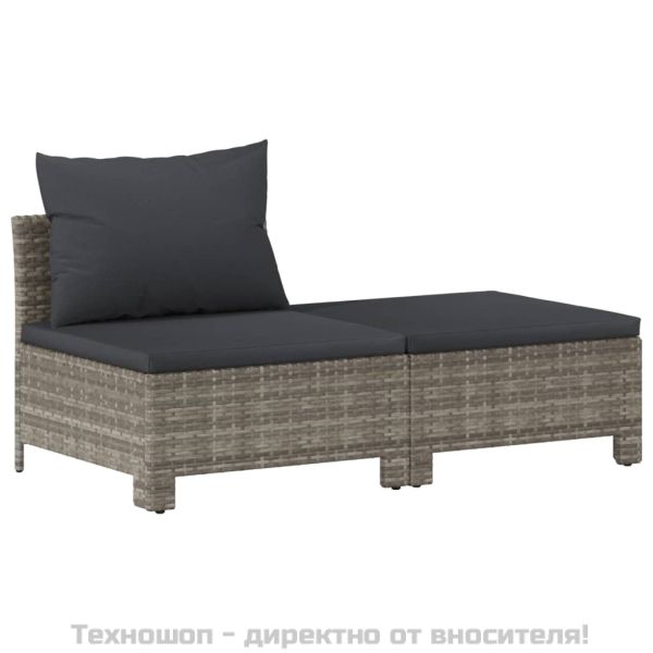 Градински комплект с възглавници, 10 части, сив, полиратан