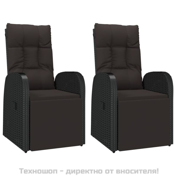 Градински трапезен комплект, 3 части, черен, полиратан и акация