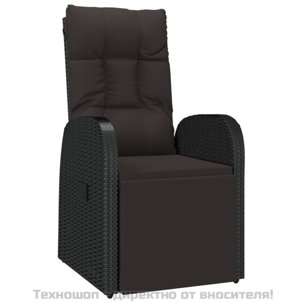 Градински трапезен комплект, 3 части, черен, полиратан и акация