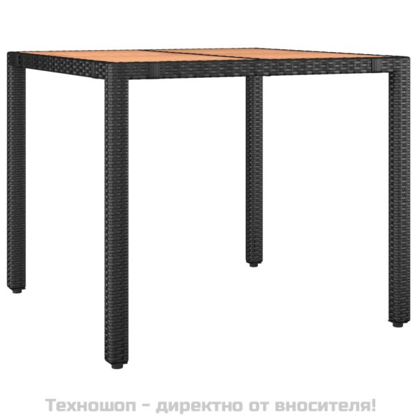 Градински трапезен комплект, 3 части, черен, полиратан и акация