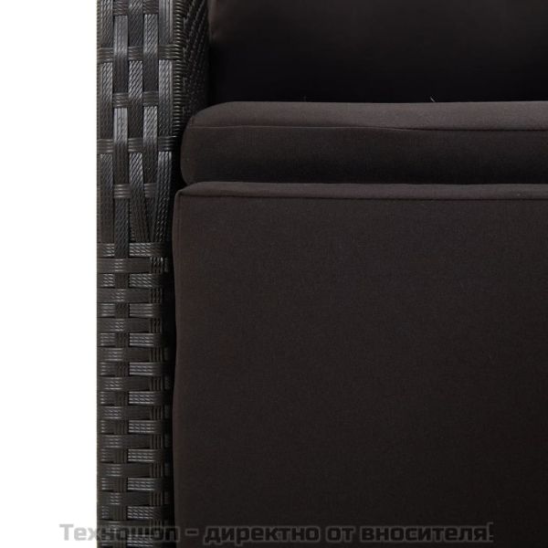 Градински трапезен комплект, 3 части, черен, полиратан и акация