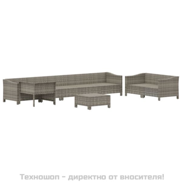 Градински лаундж комплект с възглавници 9 части сив полиратан