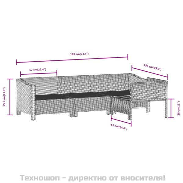 Градински лаундж комплект с възглавници 9 части сив полиратан