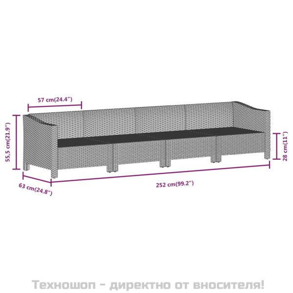 Градински лаундж комплект с възглавници 5 части сив полиратан