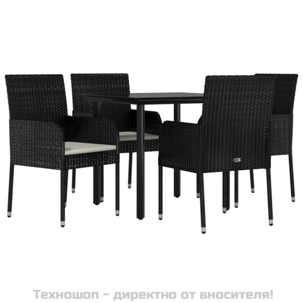 Градински трапезен комплект възглавници 5 части черен полиратан
