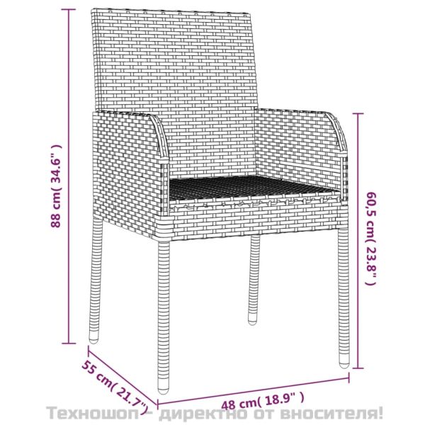 Градински трапезен комплект възглавници 5 части черен полиратан