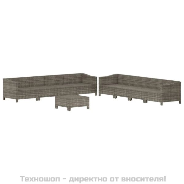 Градински лаундж комплект с възглавници 9 части сив полиратан