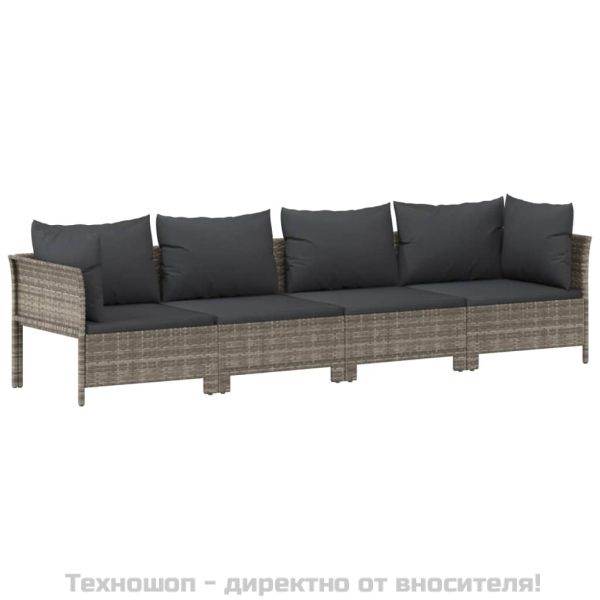 Градински комплект с възглавници, 8 части, полиратан, сив