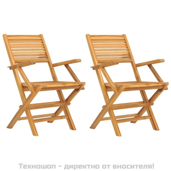 Сгъваеми градински столове, 2 бр, 55x62x90 см, тик масив