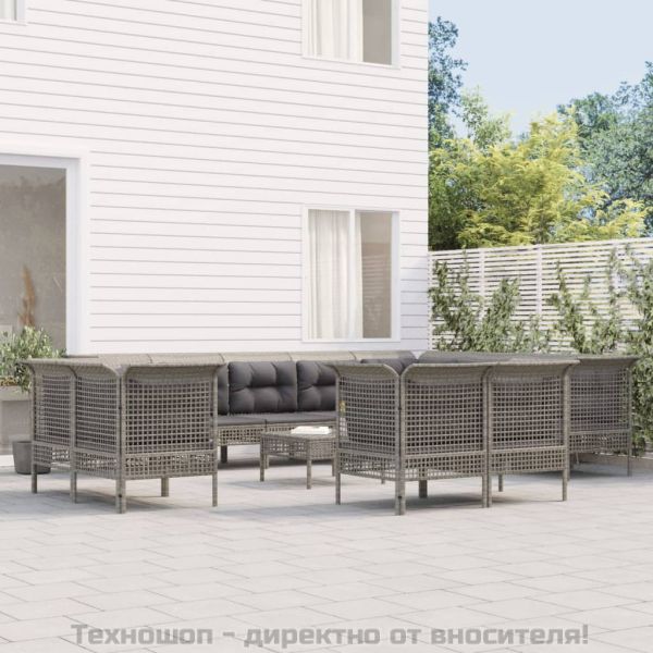 Градински комплект с възглавници 13 части сив полиратан