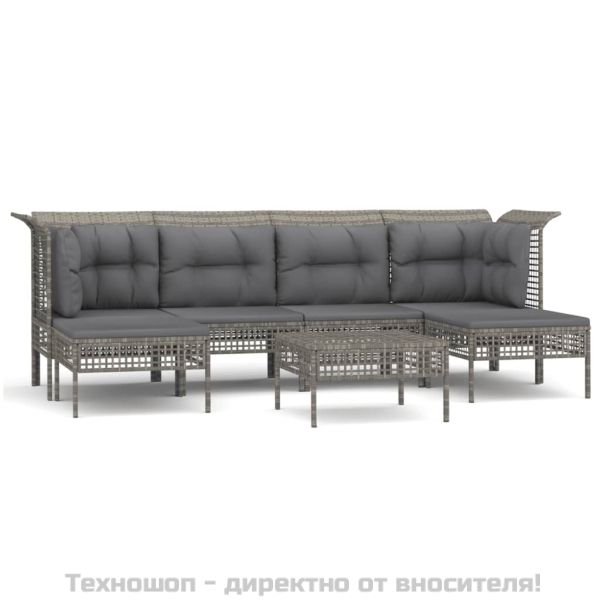 Градински лаундж комплект с възглавници 7 части полиратан сив