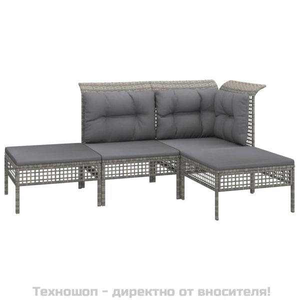 Градински лаундж комплект с възглавници 7 части полиратан сив