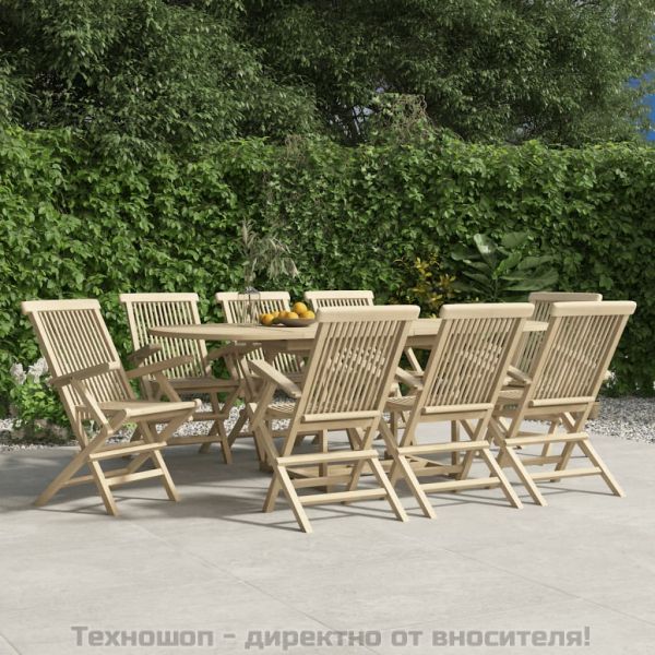 Сгъваеми градински столове, 8 бр, сиви, 56x61x89 см, тик масив