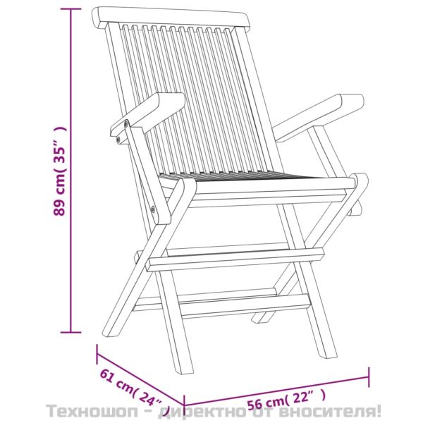 Сгъваеми градински столове, 8 бр, сиви, 56x61x89 см, тик масив