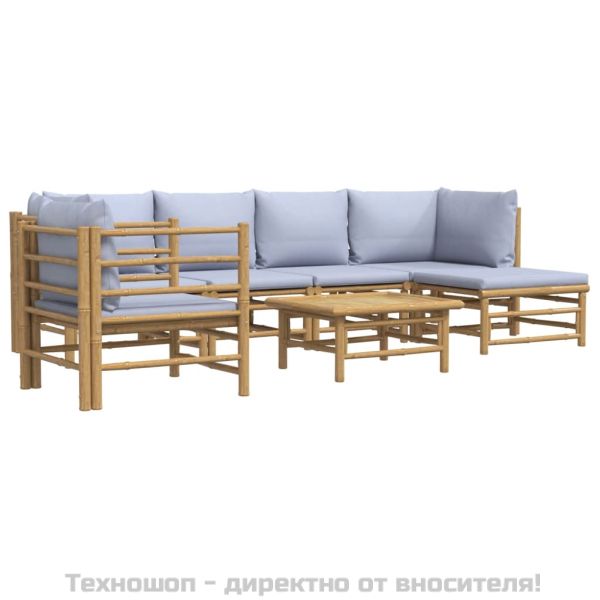 Градински лаундж комплект 7 части светлосиви възглавници бамбук